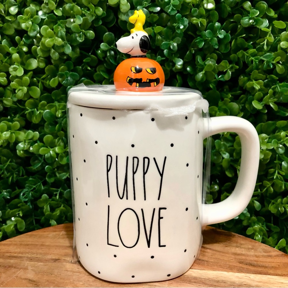 Rae Dunn “Puppy Love” Peanuts mug with topper